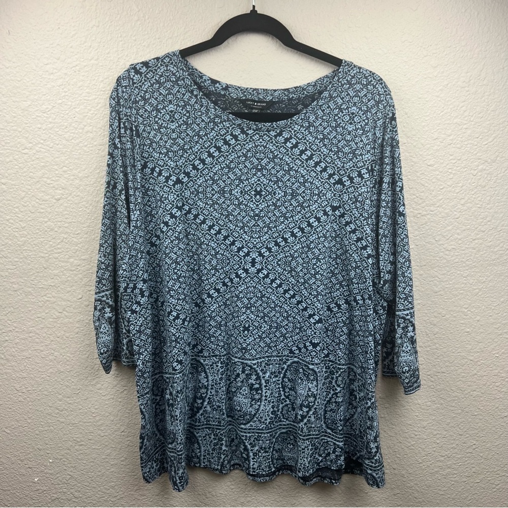 Lucky Brand Cotton Modal Blend 3/4 Sleeve T-Shirt in Blue Sz 2x